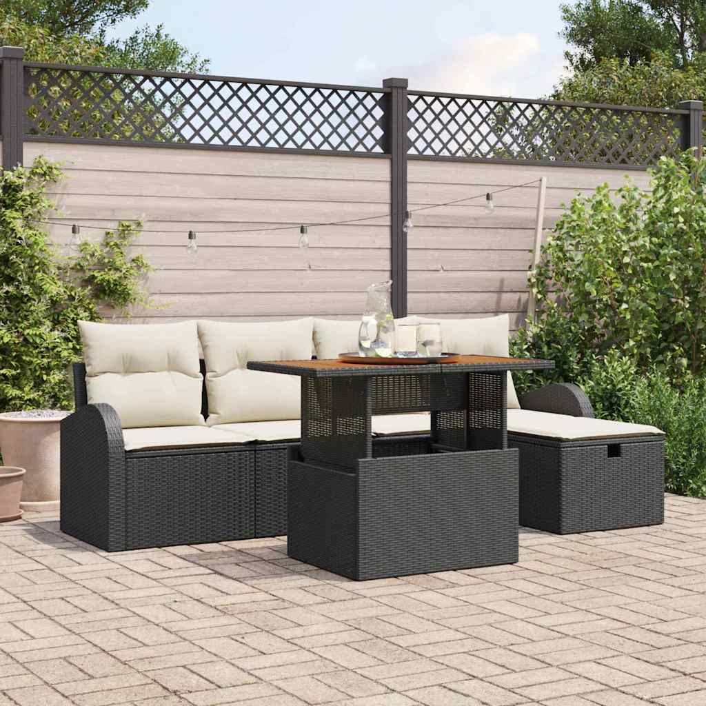 Gartensofa-set mit Kissen 6 pcs Schwarz Poly-Rattan