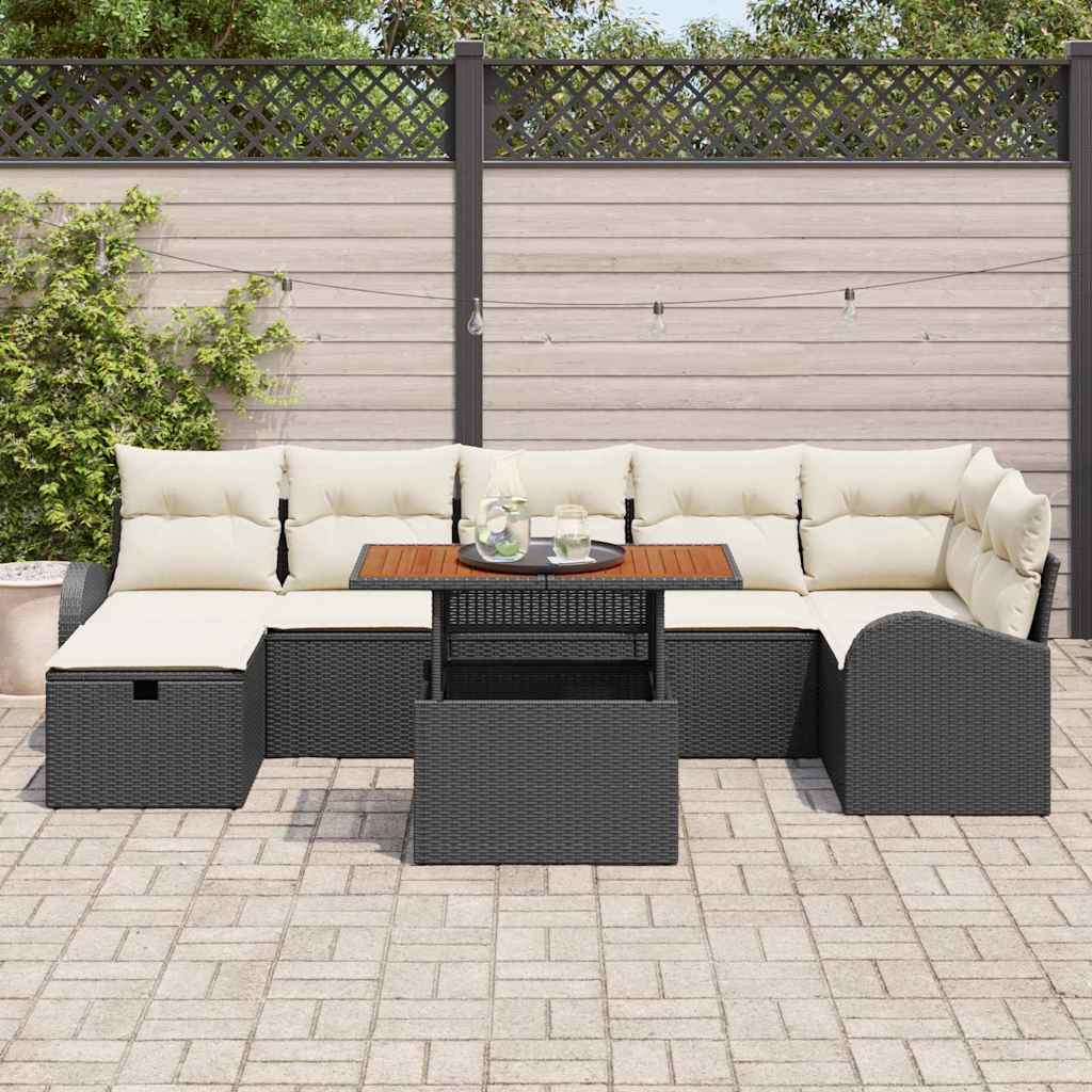 Gartensofa-set mit Kissen 8 pcs Schwarz Poly-Rattan