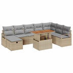 Gartensofa-set mit Kissen mit Speicher 9 pcs Beige Poly-Rattan