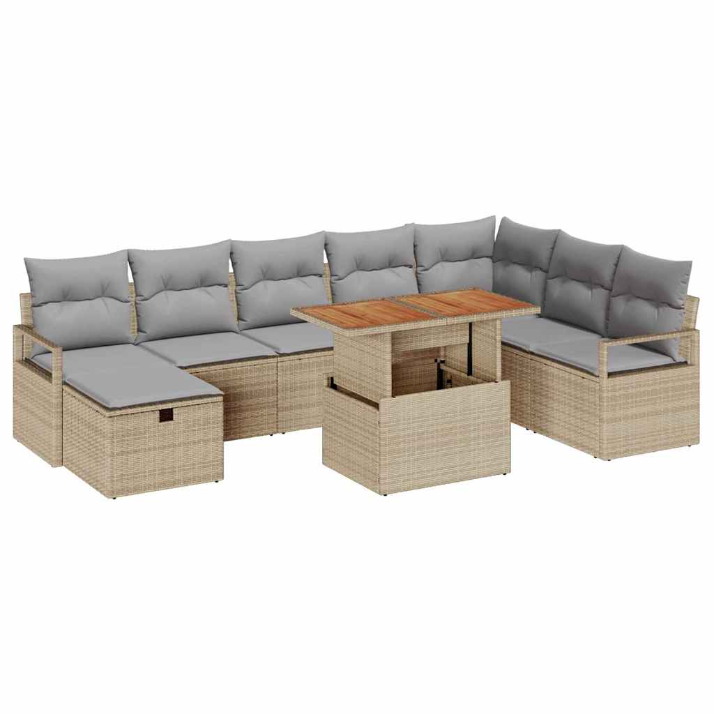 Gartensofa-set mit Kissen mit Speicher 9 pcs Beige Poly-Rattan