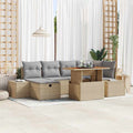 Gartensofa-set mit Kissen mit Speicher 7 pcs Beige Poly-Rattan
