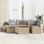 Gartensofa-set mit Kissen mit Speicher 7 pcs Beige Poly-Rattan