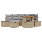 Gartensofa-set mit Kissen mit Speicher 7 pcs Beige Poly-Rattan