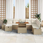 Gartensofa-set mit Kissen mit Speicher 9 pcs Beige Poly-Rattan