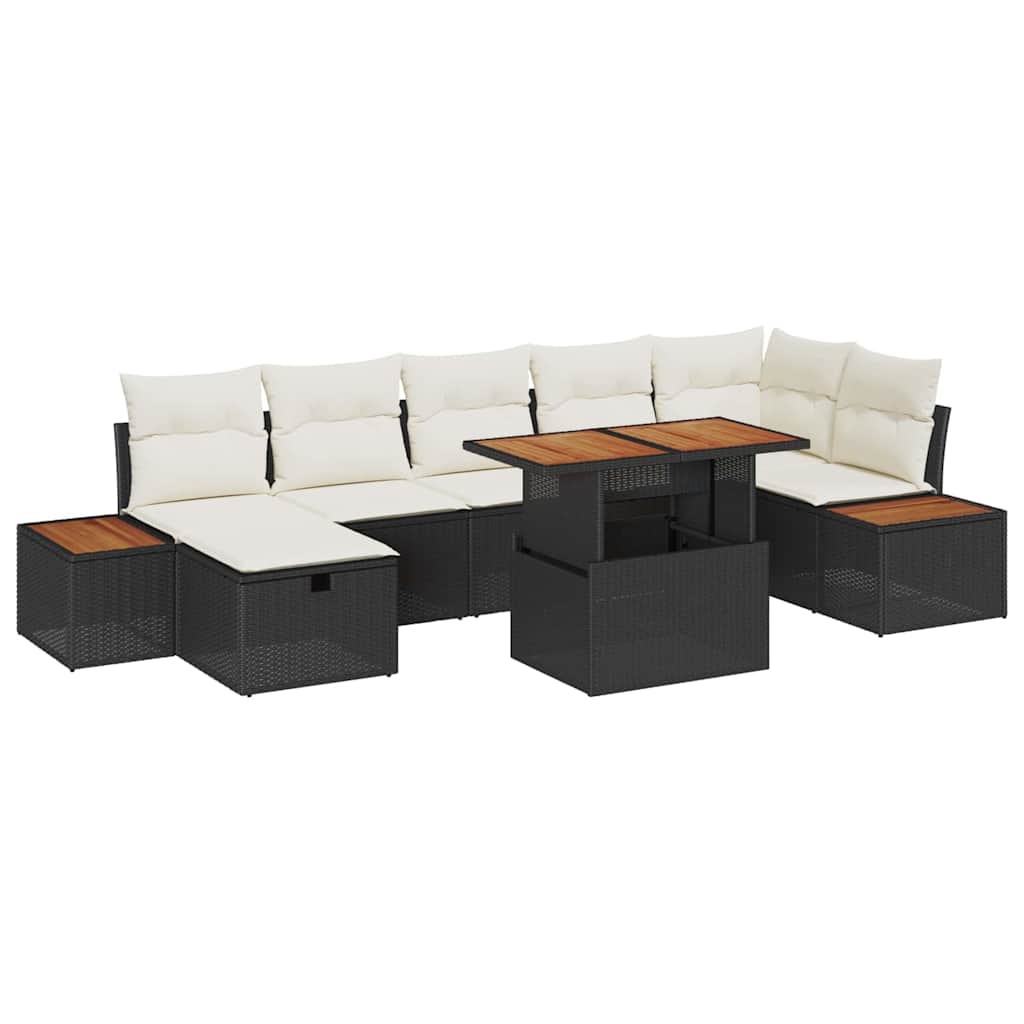 Gartensofa-set mit Kissen 8 pcs Schwarz Poly-Rattan