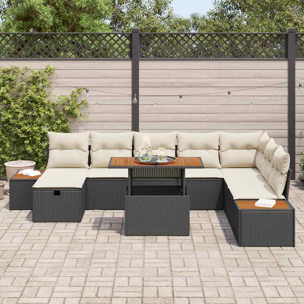 Gartensofa-set mit Kissen 9 pcs Schwarz Poly-Rattan