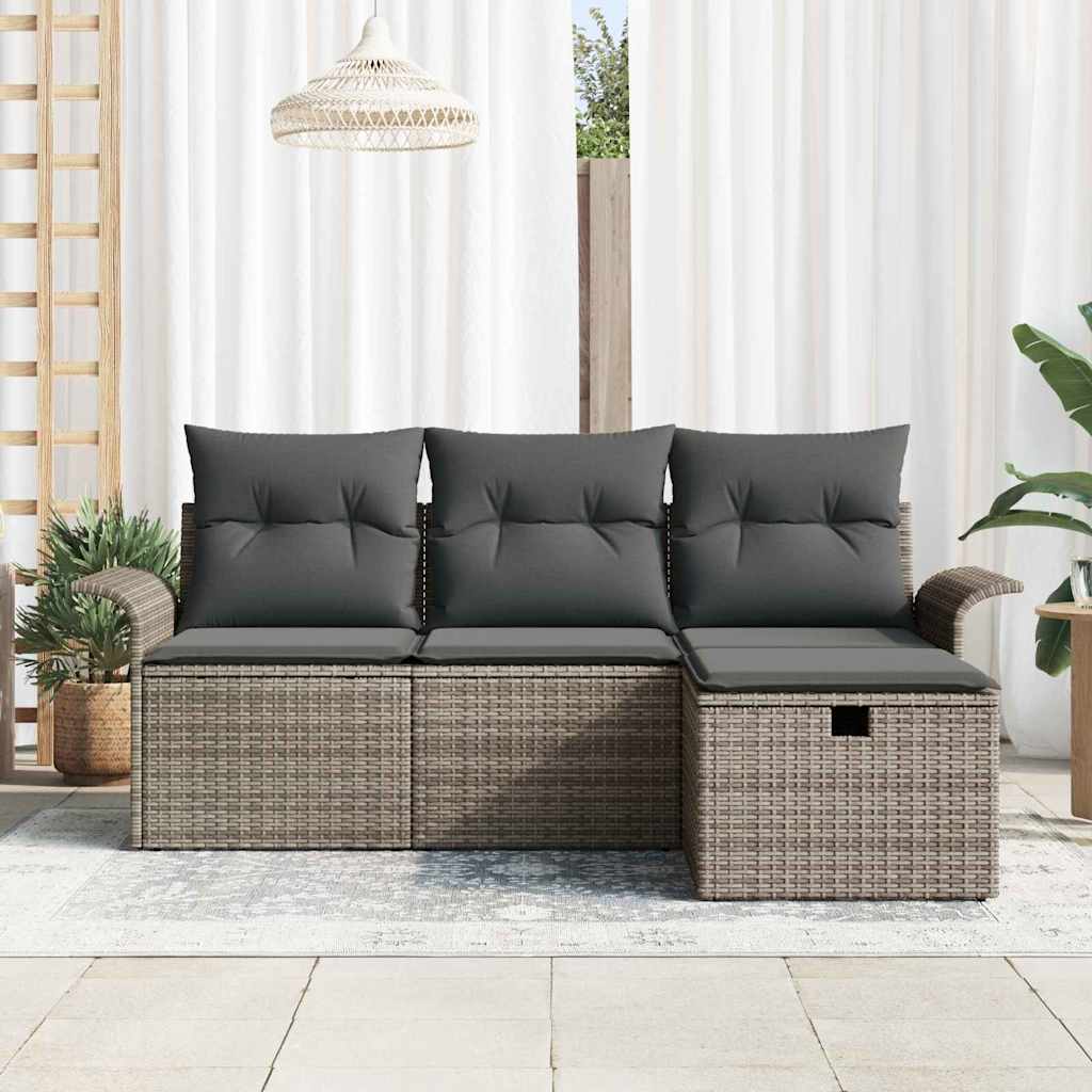 Gartensofa-set mit Kissen mit Speicher 4 pcs Poly Rattan