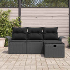 Garten-Sofa-Set mit Kissen 4 pcs Schwarz Poly Rattan