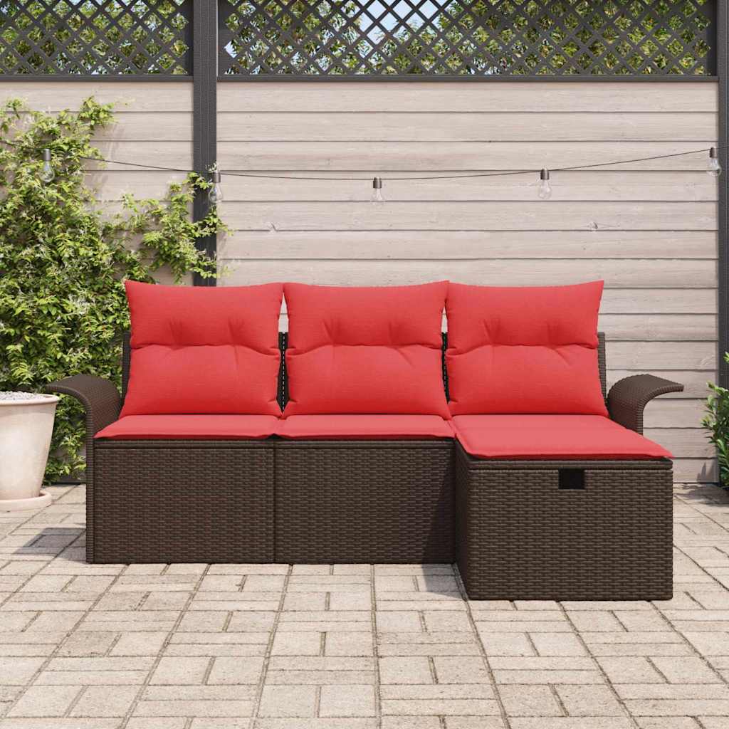 Gartensofa-set mit Kissen mit Speicher 4 pcs Poly Rattan