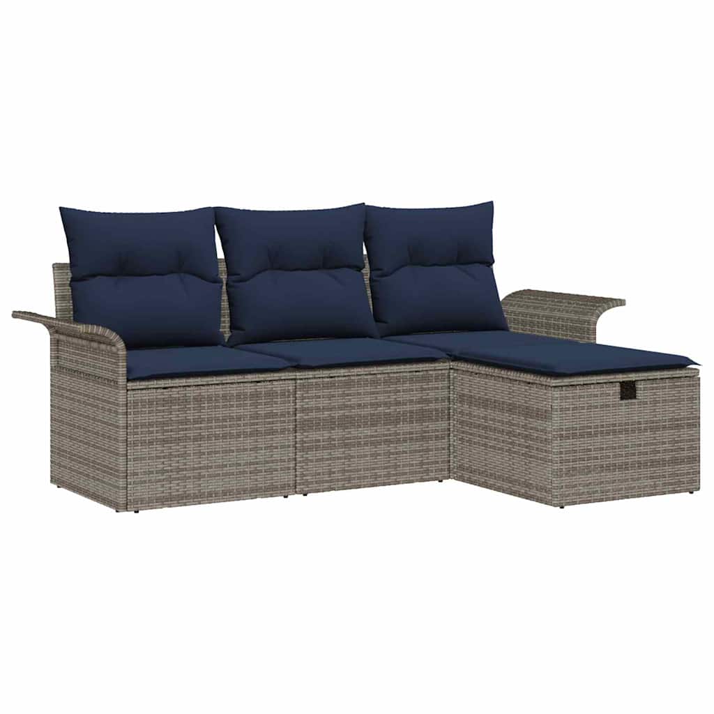 Gartensofa-set mit Kissen mit Speicher 4 pcs Poly Rattan