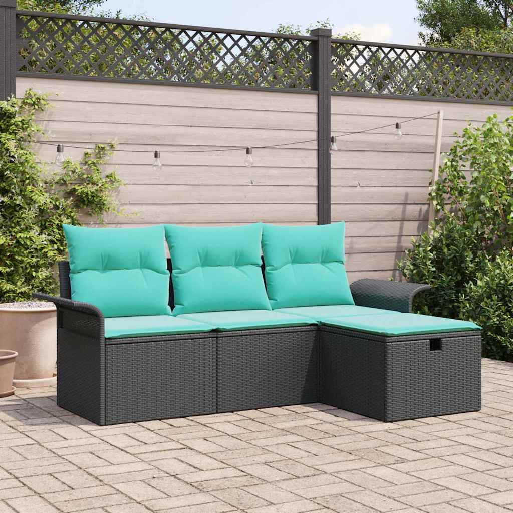 Gartensofa-set mit Kissen mit Speicher 4 pcs Poly Rattan