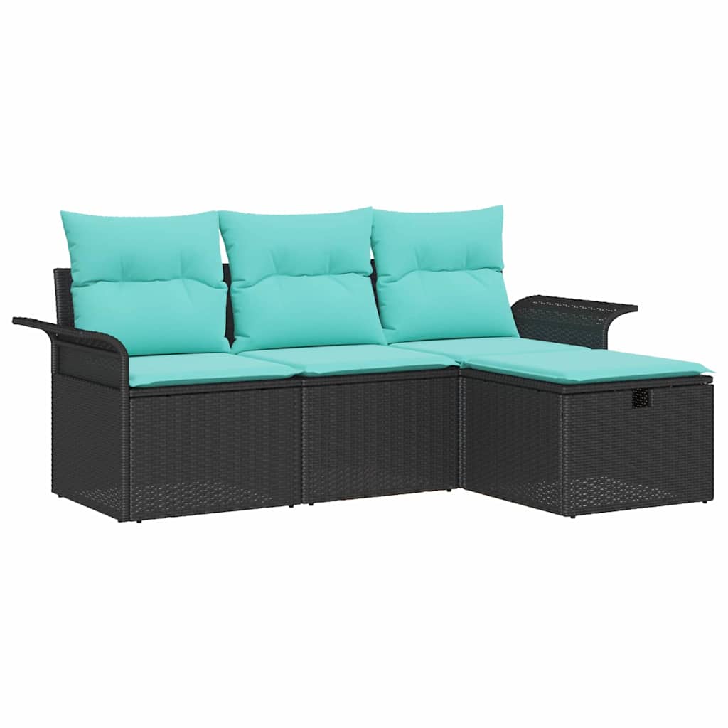 Gartensofa-set mit Kissen mit Speicher 4 pcs Poly Rattan