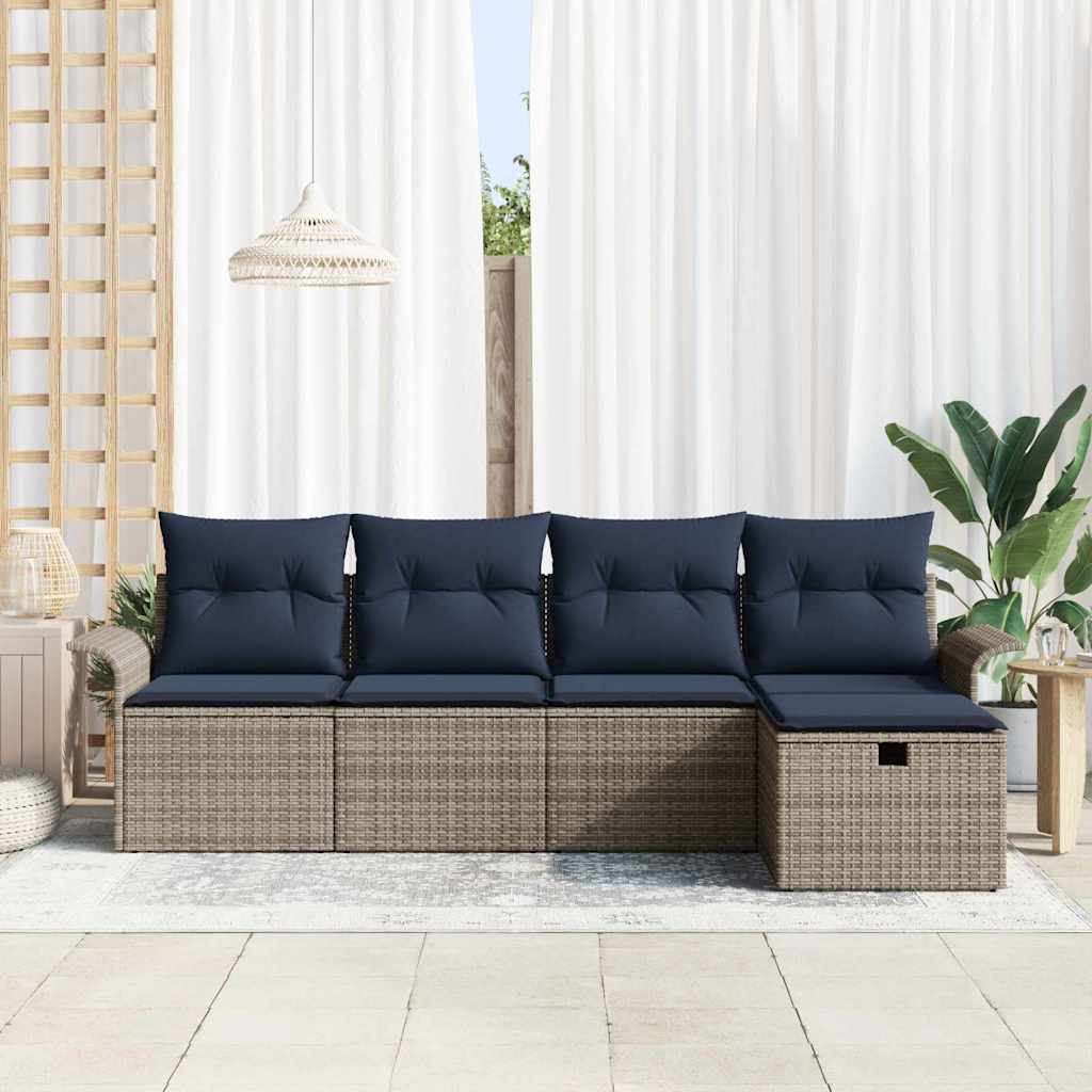 Gartensofa-set mit Kissen mit Speicher 5 pcs Poly Rattan