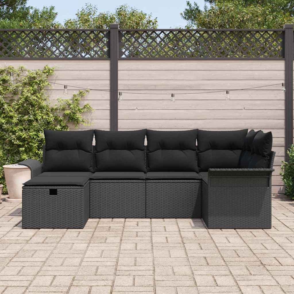 Gartensofa-set mit Kissen mit Speicher 6 pcs Poly Rattan