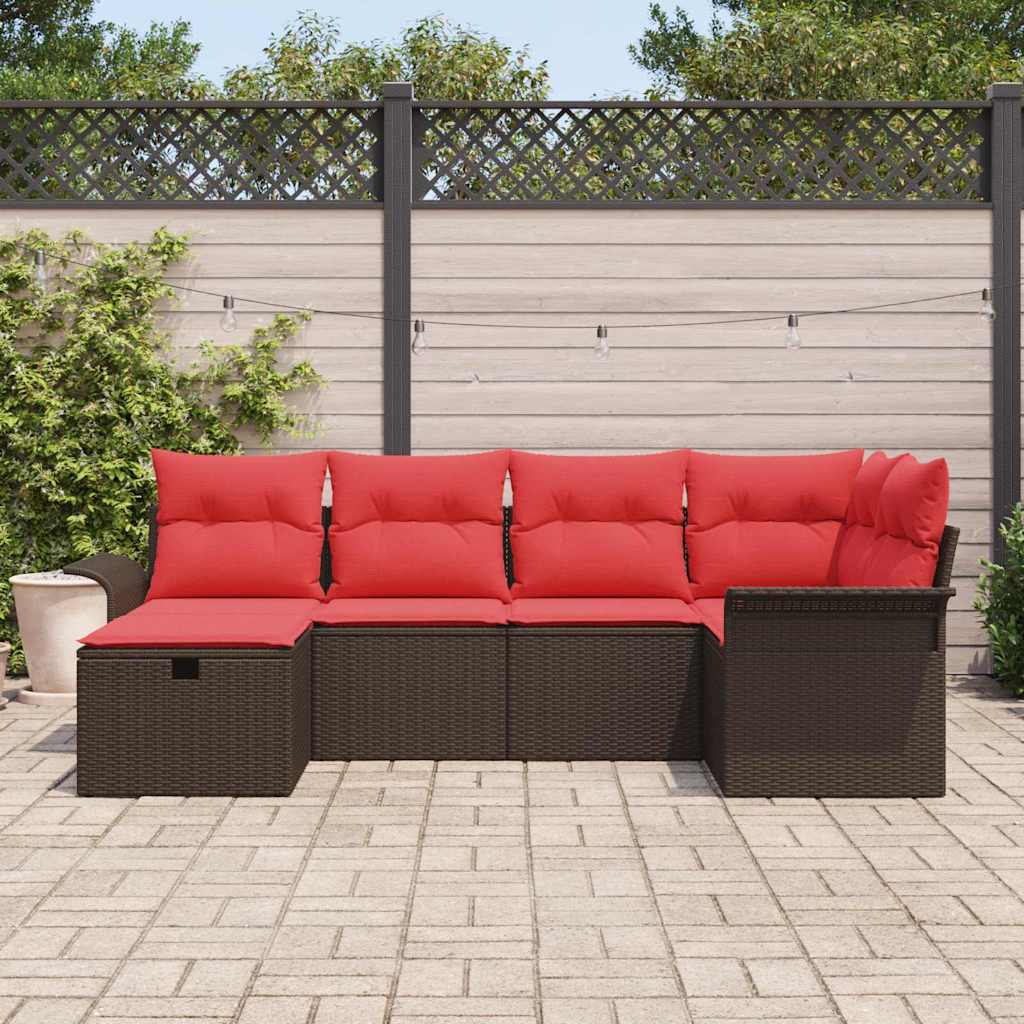 Gartensofa-set mit Kissen mit Speicher 6 pcs Poly Rattan