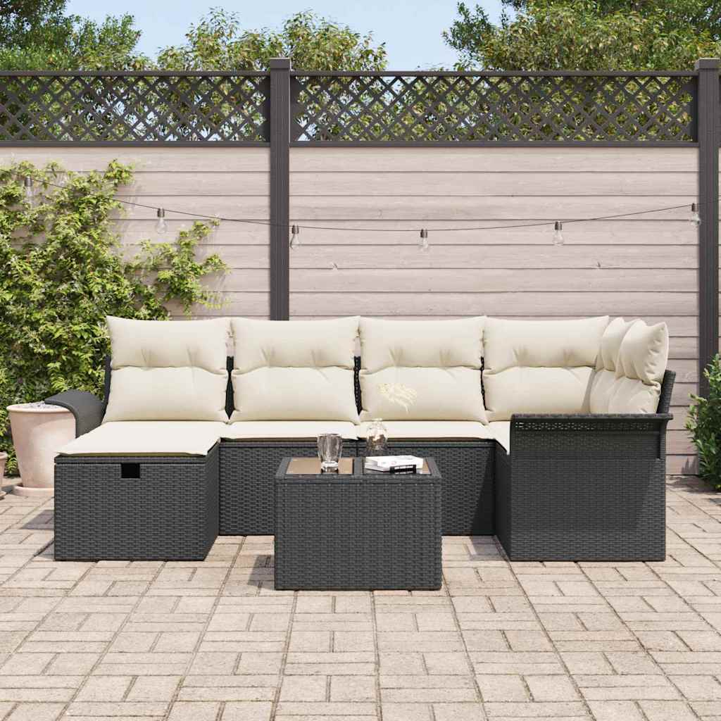 Gartensofa-set mit Kissen mit Speicher 7 pcs Poly Rattan