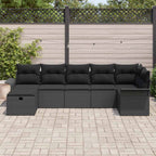 Garten-Sofa-Set mit Kissen 7 pcs Schwarz Poly Rattan