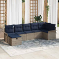 Garten-Sofa-Set mit Kissen mit Speicher 7 pcs Grau Poly Rattan