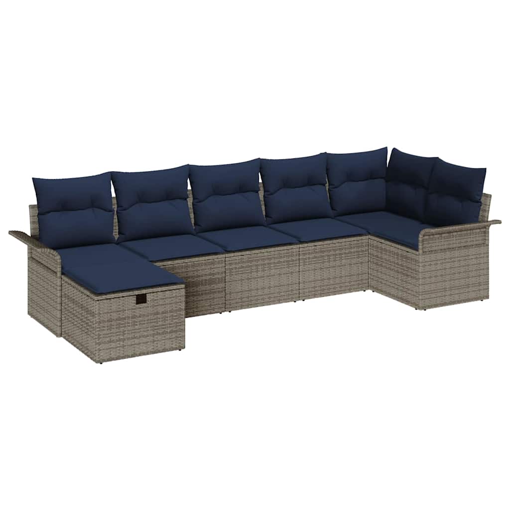Garten-Sofa-Set mit Kissen mit Speicher 7 pcs Grau Poly Rattan