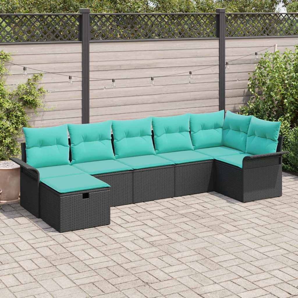 Gartensofa-set mit Kissen mit Speicher 7 pcs Poly Rattan