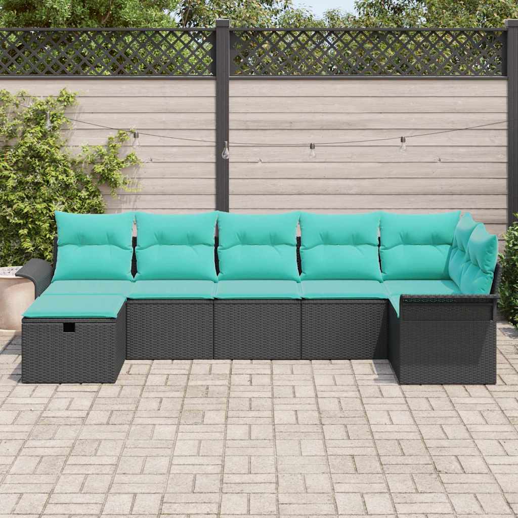 Gartensofa-set mit Kissen mit Speicher 7 pcs Poly Rattan