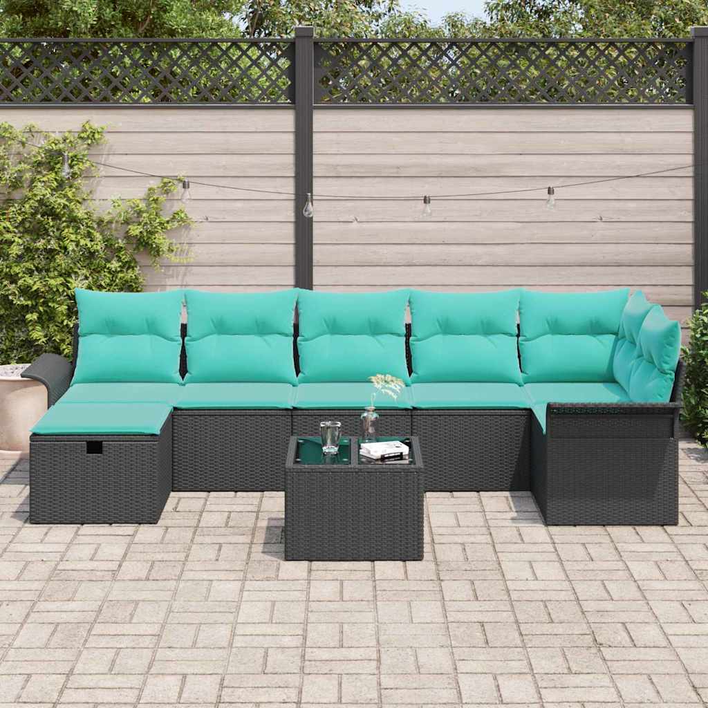 Garten-Sofa-Set mit Kissen 8 pcs Schwarz Poly Rattan