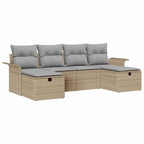 Garten-Sofa-Set mit Kissen mit Speicher 6 pcs Beige Poly Rattan