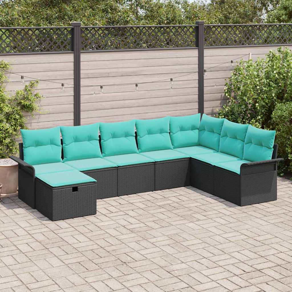 Garten-Sofa-Set mit Kissen 8 pcs Schwarz Poly Rattan