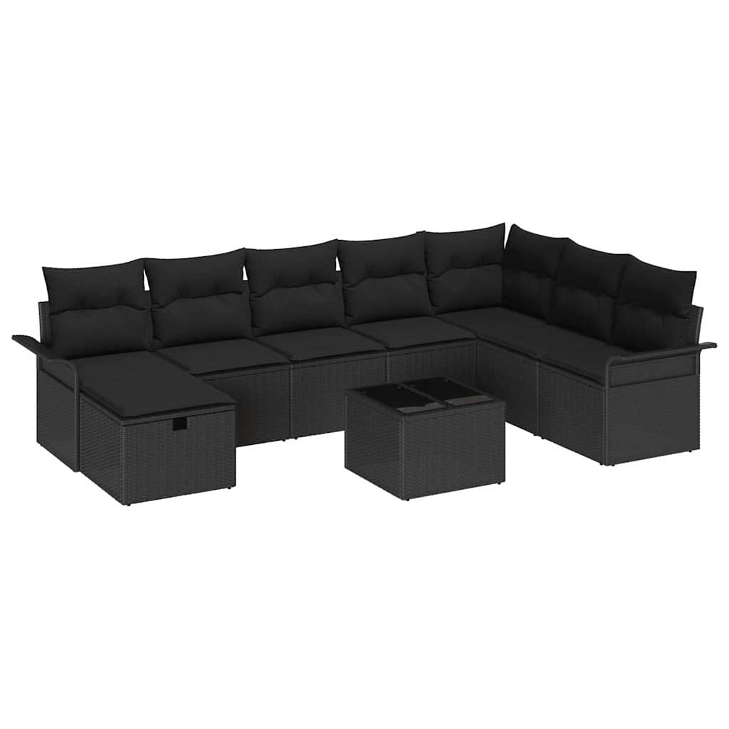 Garten-Sofa-Set mit Kissen 9 pcs Schwarz Poly Rattan