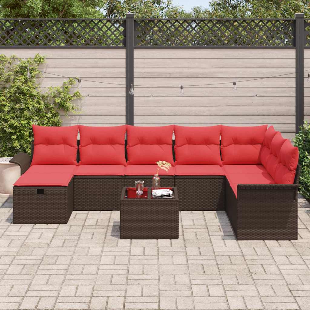 Gartensofa-set mit Kissen mit Speicher 9 pcs Poly Rattan