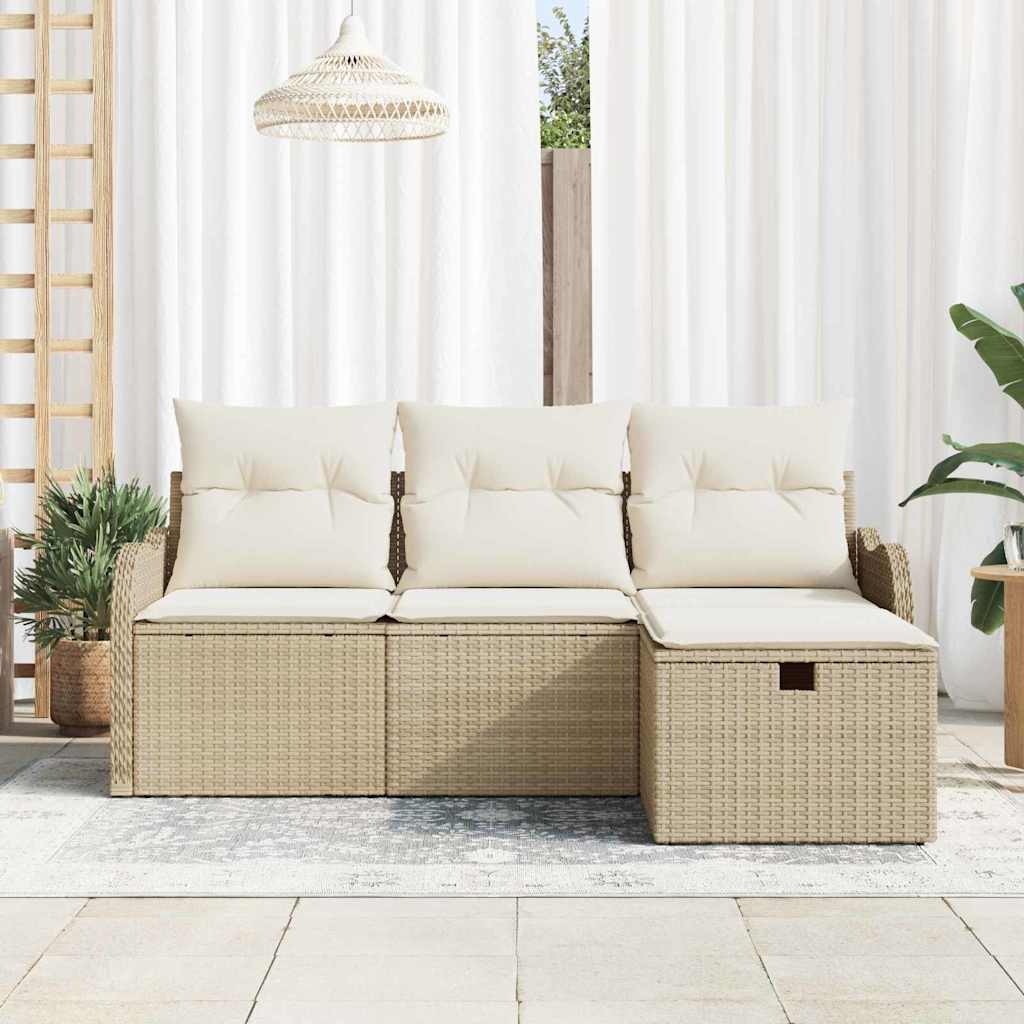Gartensofa-set mit Kissen mit Speicher 4 pcs Poly Rattan