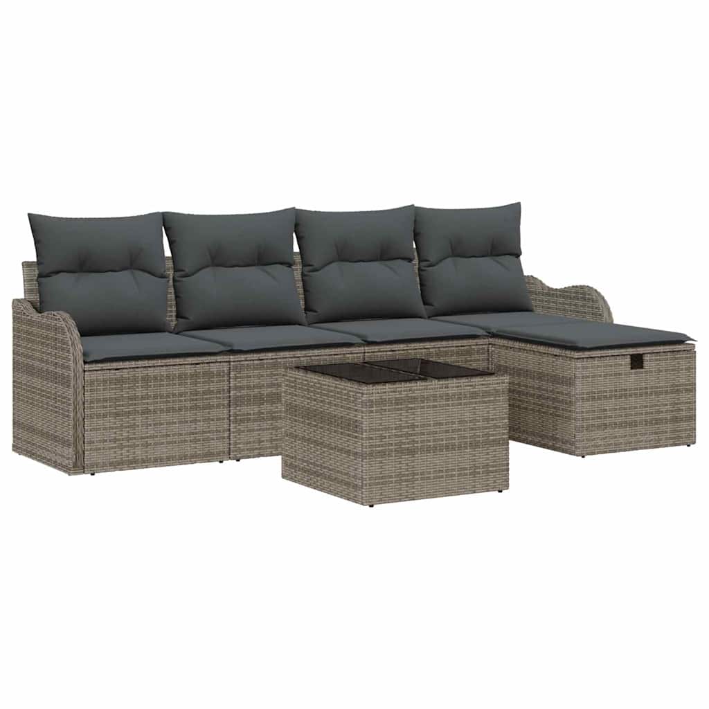 Garten-Sofa-Set mit Kissen mit Speicher 6 pcs Grau Poly Rattan