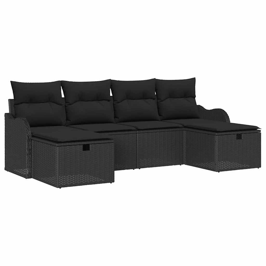 Garten-Sofa-Set mit Kissen 6 pcs Schwarz Poly Rattan