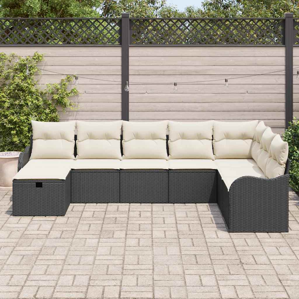 Garten-Sofa-Set mit Kissen 8 pcs Schwarz Poly Rattan