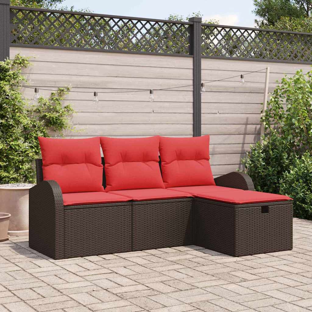 Gartensofa-set mit Kissen mit Speicher 4 pcs Braun Poly-Rattan