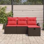 Gartensofa-set mit Kissen mit Speicher 4 pcs Braun Poly-Rattan