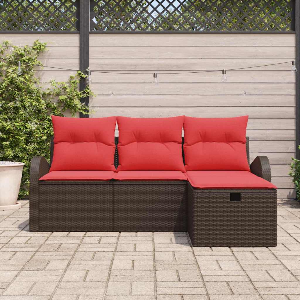 Gartensofa-set mit Kissen mit Speicher 4 pcs Braun Poly-Rattan
