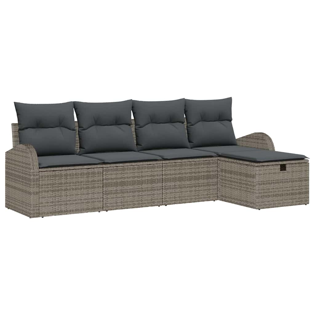 Garten-Sofa-Set mit Kissen mit Speicher 5 pcs Grau Poly Rattan