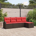 Gartensofa-set mit Kissen mit Speicher 5 pcs Braun Poly-Rattan