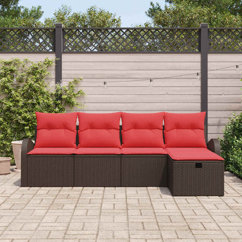 Gartensofa-set mit Kissen mit Speicher 5 pcs Braun Poly-Rattan