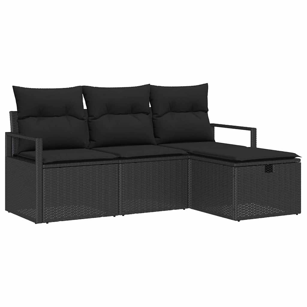 Garten-Sofa-Set mit Kissen 4 pcs Schwarz Poly Rattan