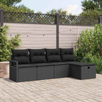 Garten-Sofa-Set mit Kissen 5 pcs Schwarz Poly Rattan