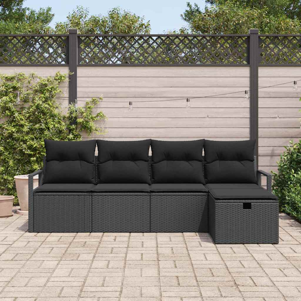 Garten-Sofa-Set mit Kissen 5 pcs Schwarz Poly Rattan
