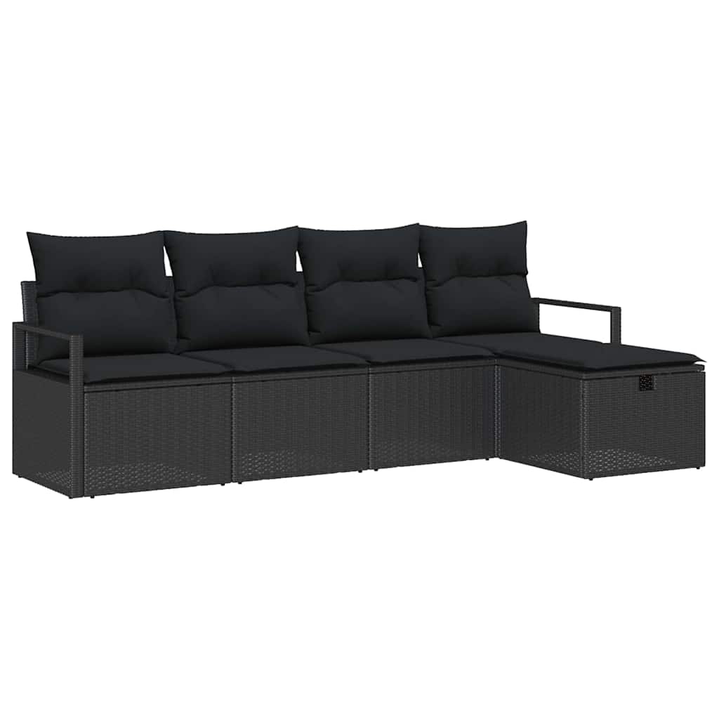 Garten-Sofa-Set mit Kissen 5 pcs Schwarz Poly Rattan