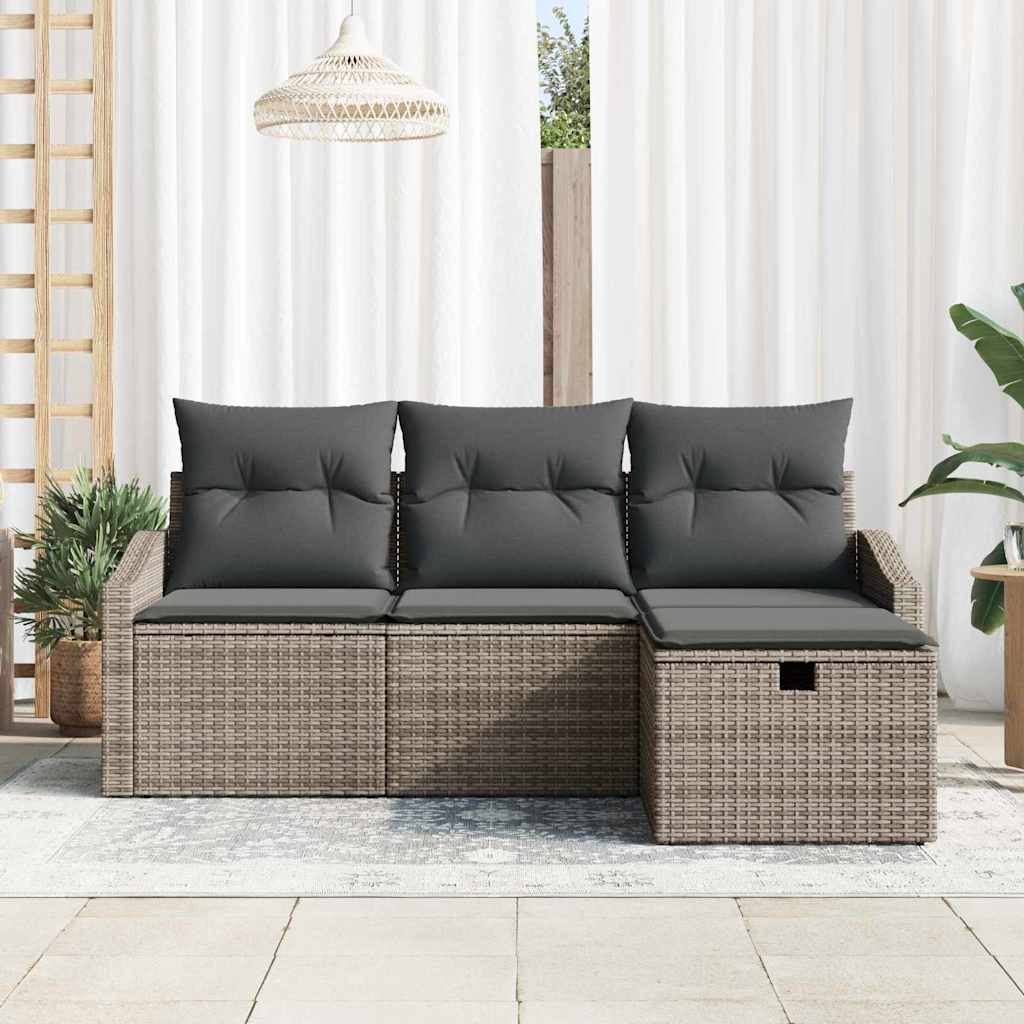 Sofa Set mit Kissen 4 pcs Poly-Rattan