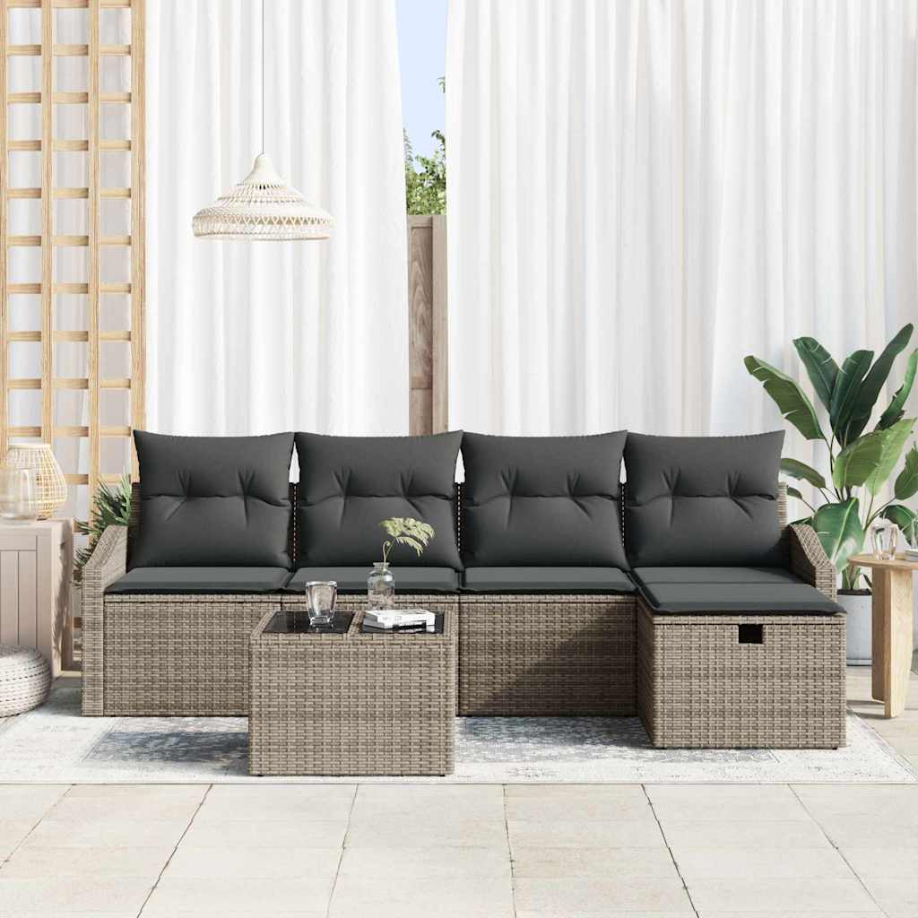 Sofa Set mit Kissen 5 pcs Poly-Rattan