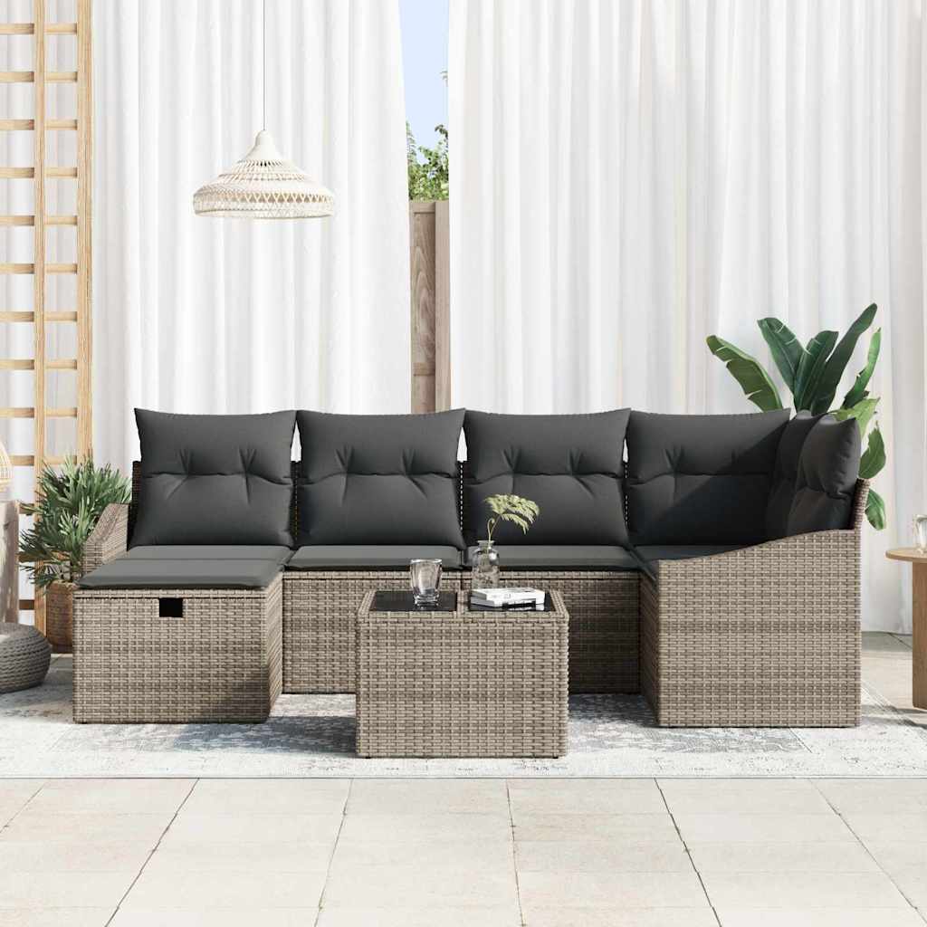 Sofa Set mit Kissen 7 pcs Poly-Rattan