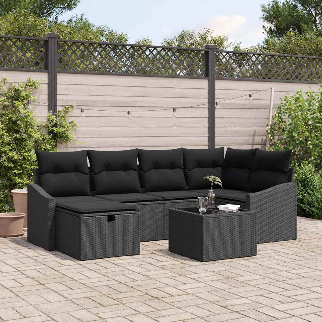 Sofa Set mit Kissen 7 pcs Poly-Rattan