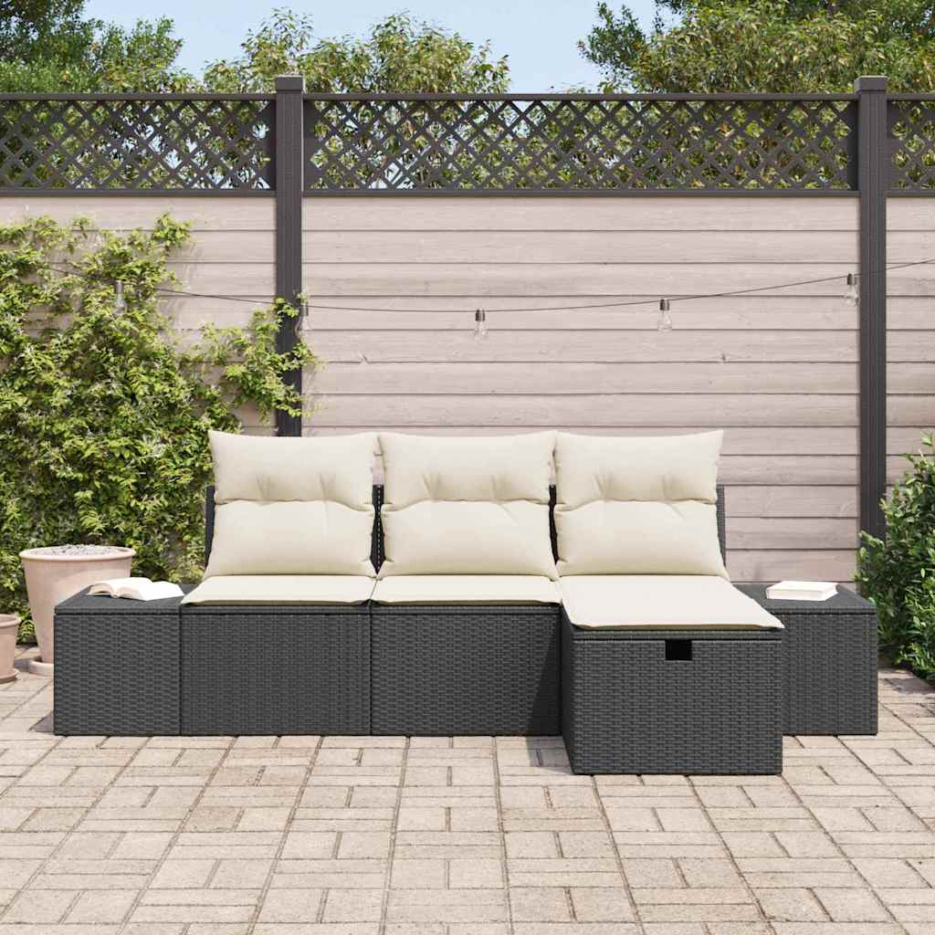 Sofa Set mit Kissen 4 pcs Poly-Rattan