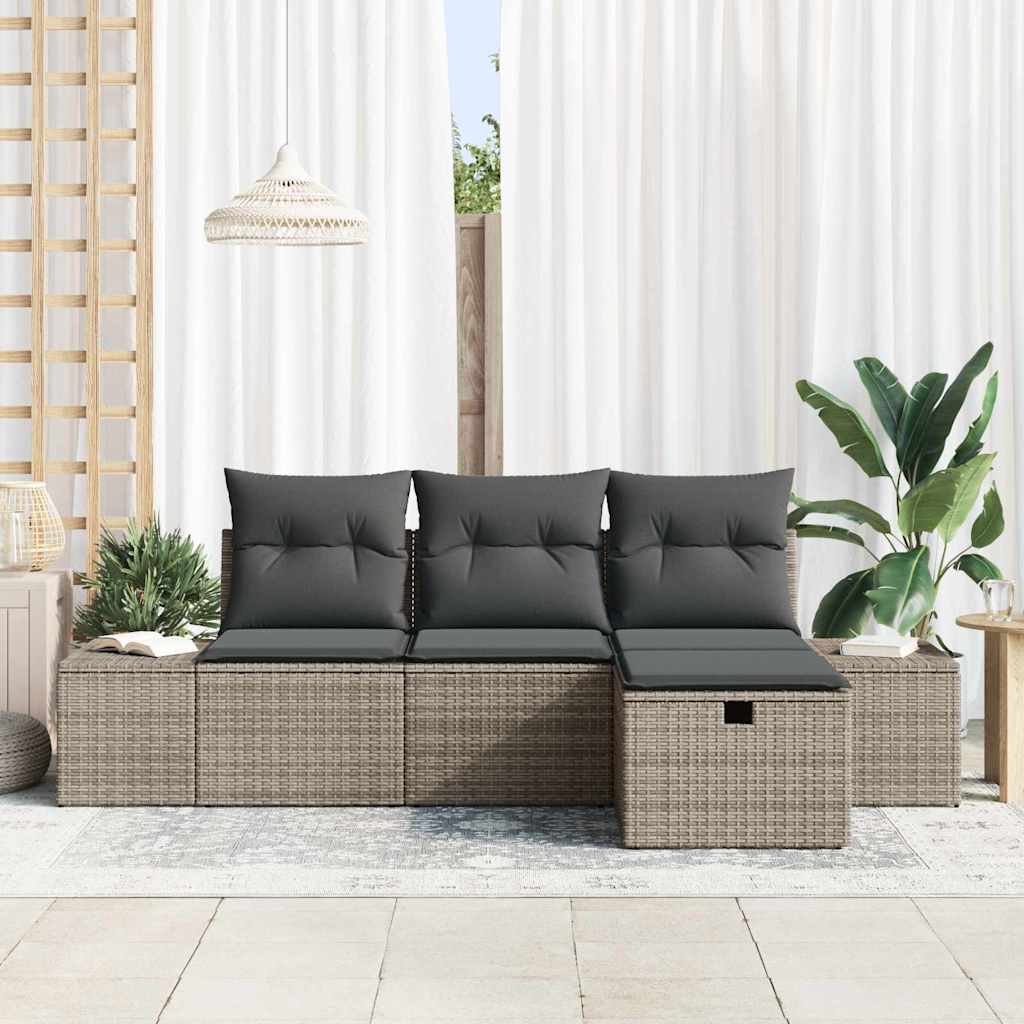 Sofa Set mit Kissen 4 pcs Poly-Rattan